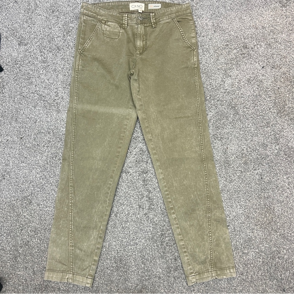 Anthropologie Pants Womens 26 Olive Green Chino Relaxed Fit Distressed